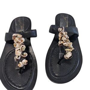Sam Edelman Black Sandals with Shell Accents Leather Uppers Size 6